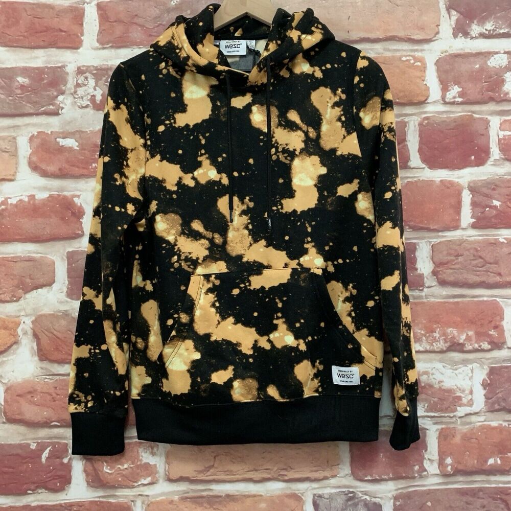 WESC Conspiracy Sweatshirt Top Women's Medium Mens Small Black Tan Bleached Look